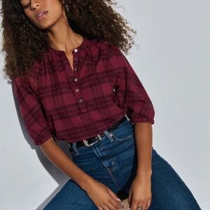 Nation LTD May Pim Cotton Plaid Flannel Top, Medium, NWT